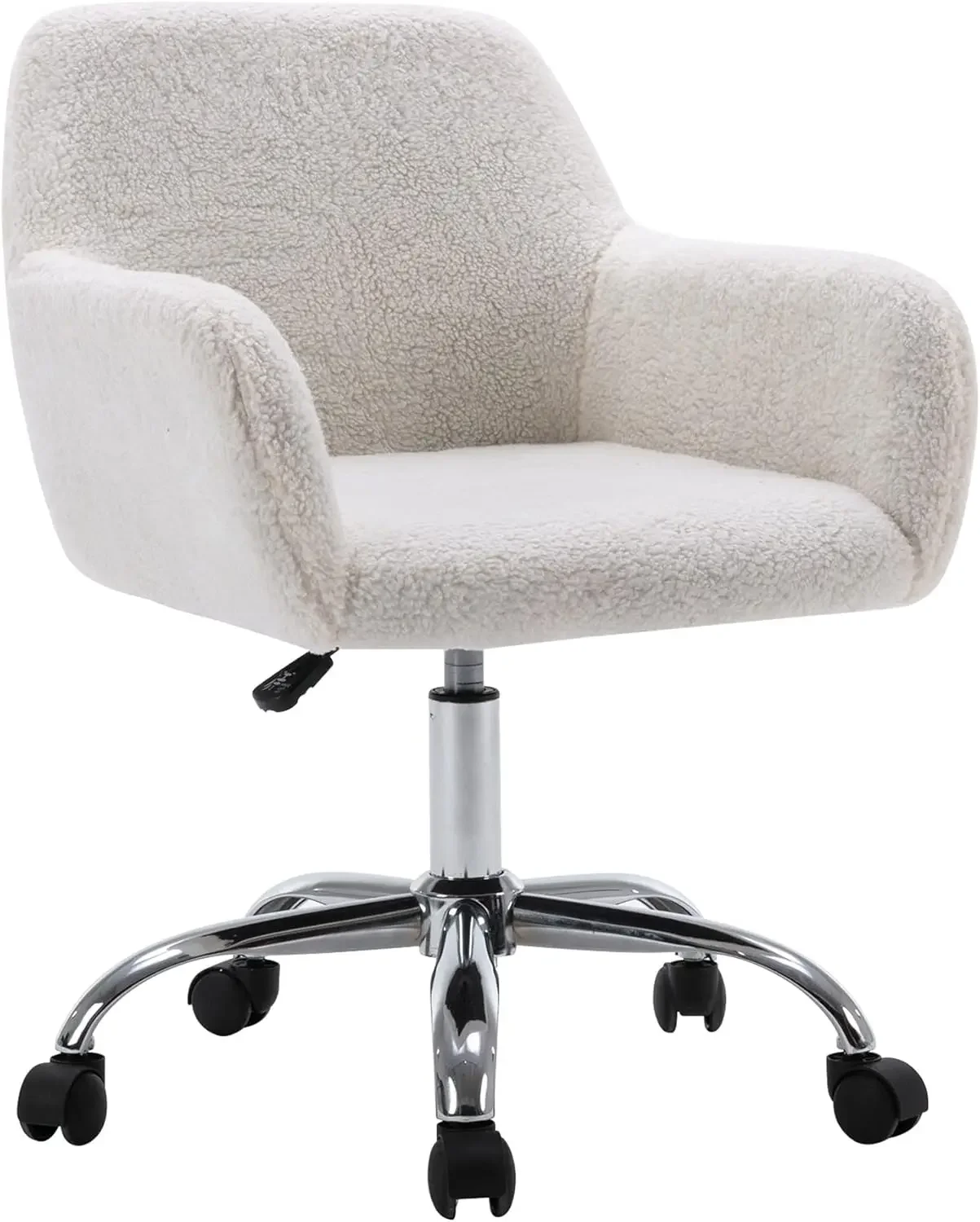 Fur Vanity Makeup Desk Chair, Comfy Fluffy Swivel Modern Leisure Armchair with Wheels, Upholstered Fuzzy Height Adjustable