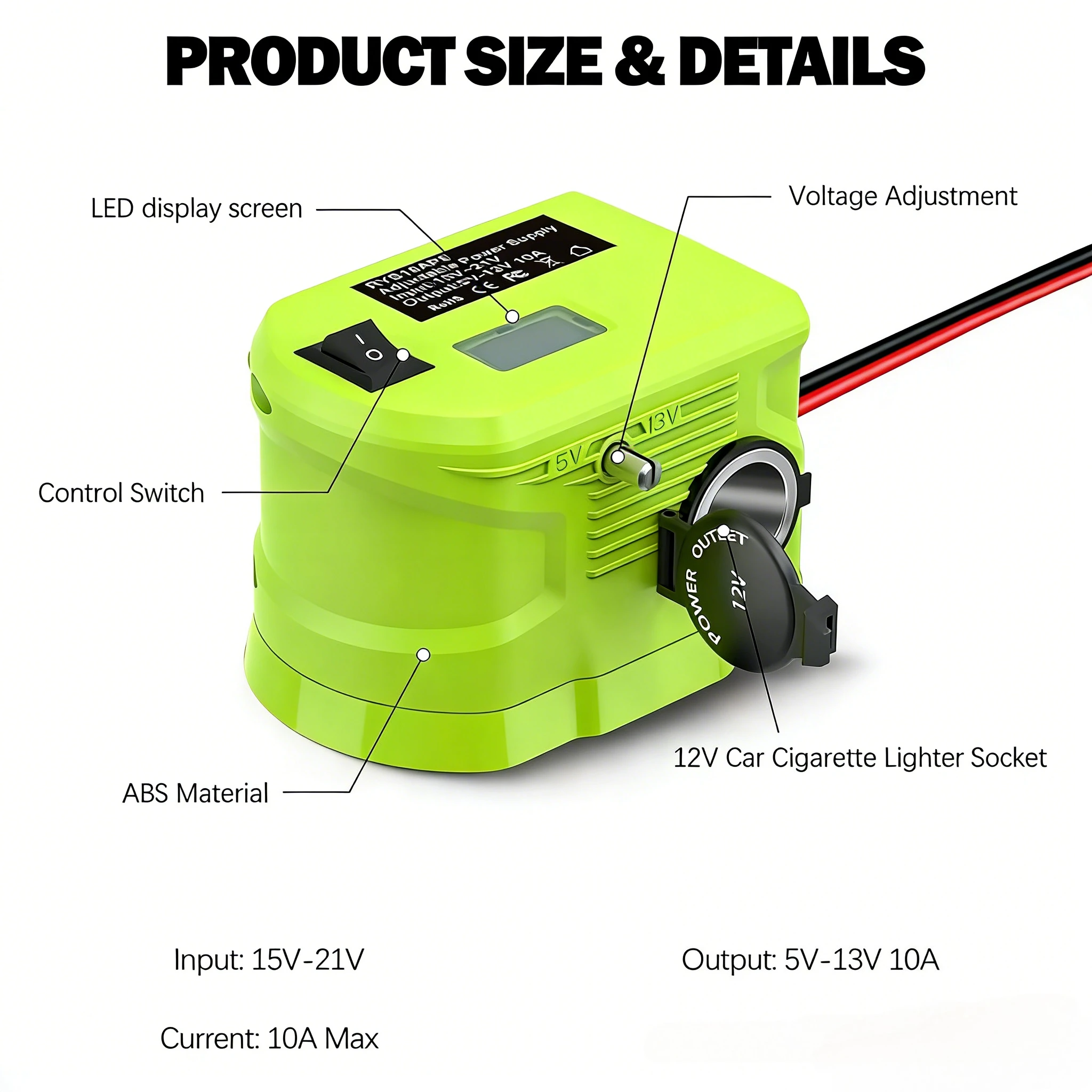 

Преобразователь напряжения DC 18В в 12В для аккумулятора Ryobi 18В, адаптер питания, редуктор напряжения, трансформатор с разъемом для прикуривателя