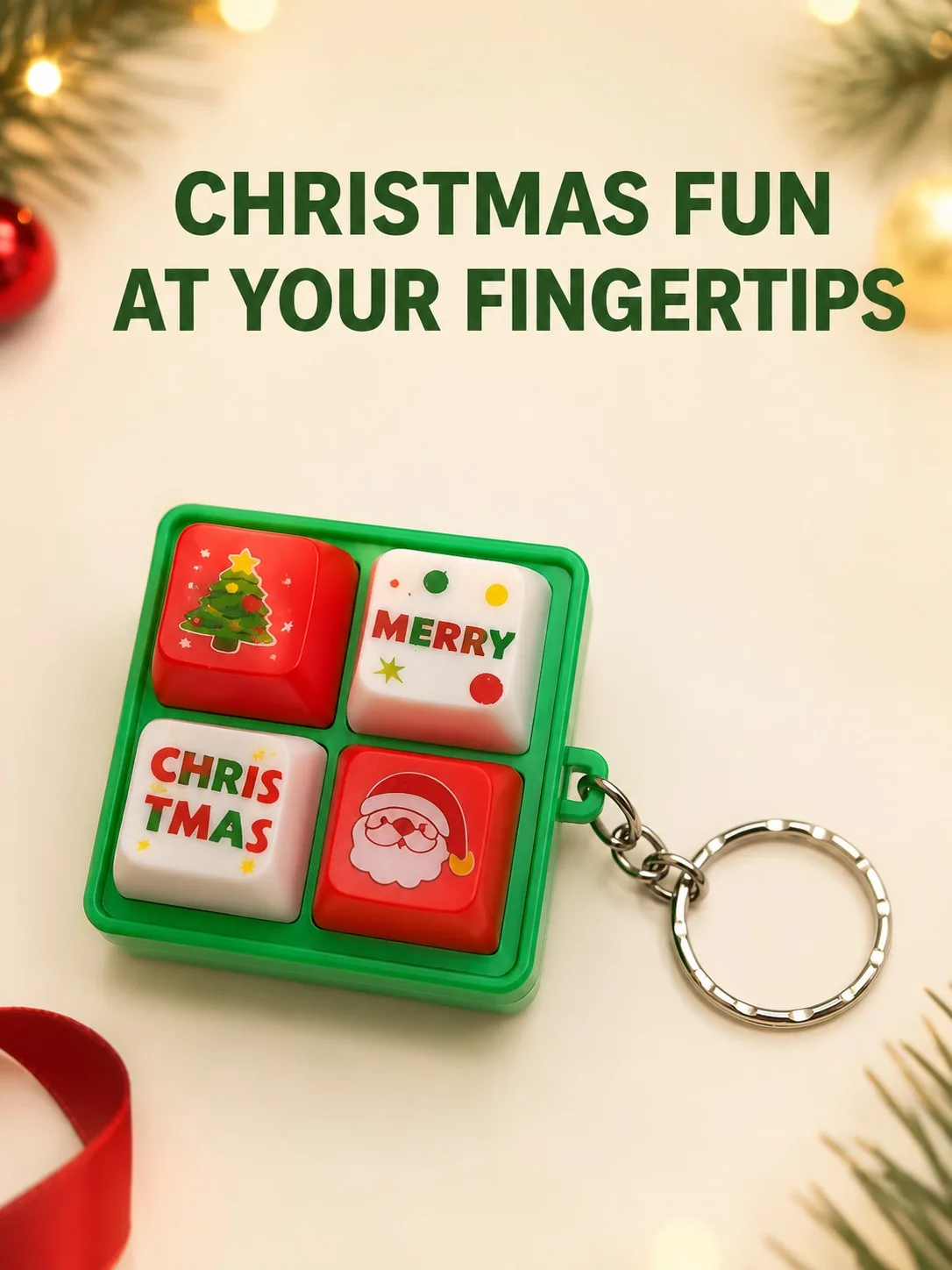 Christmas Four Key Keyboard Fidget Keychain Mini Light And Sound Fidget Toy Portable Stocking Stuffer Gift For Keyboard Lovers