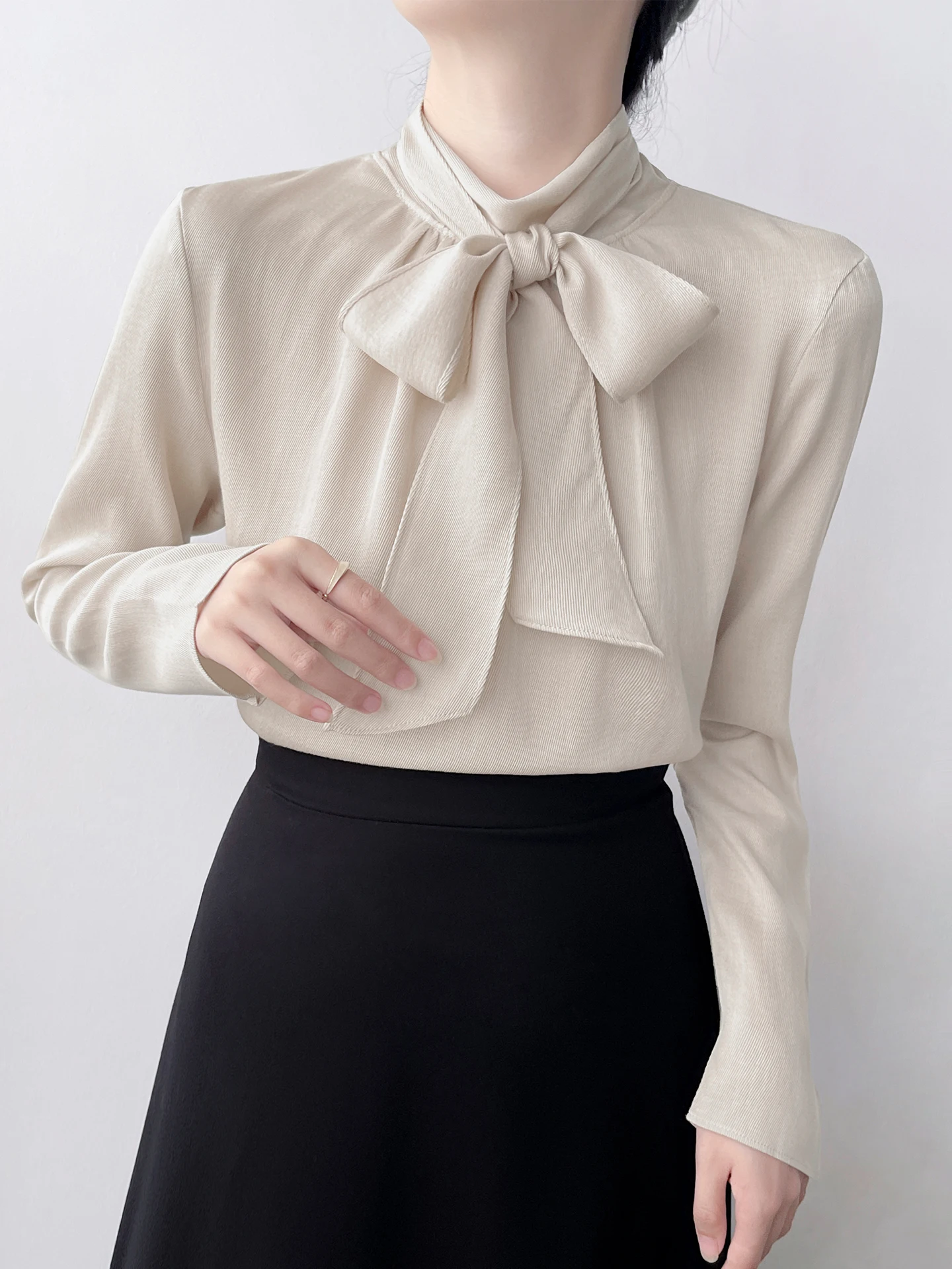 

Ele Korean Sle Women's Long Sve irt with Knot And Sa Commute Faion Wool Blend Loose Fit irt