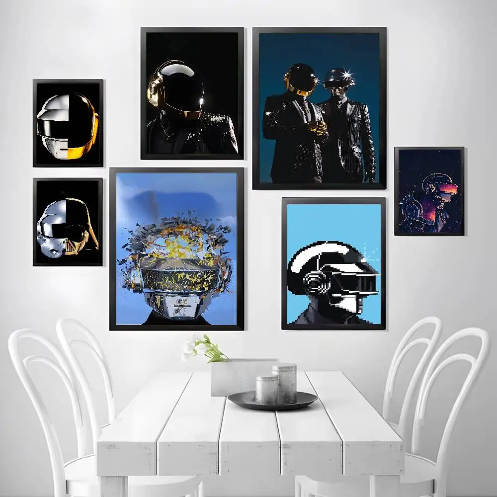 D-Daft P-Punk Band Artists Poster Self-adhesive Art Waterproof Paper Sticker Coffee House Bar Room Wall Decor
