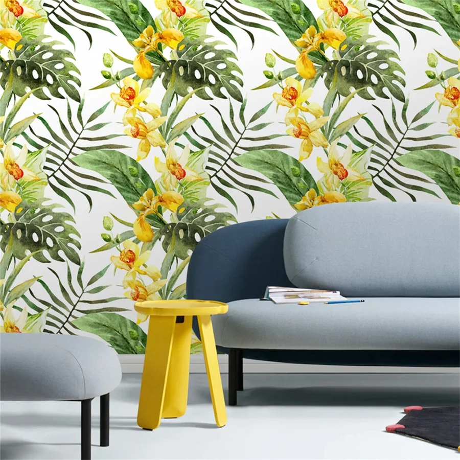 Custom wallpaper Palm Banana Leaf murals Purple/Greeb/Yellow Palm Leaf Forest Floral mural For Restaurant Wall Papel de parede