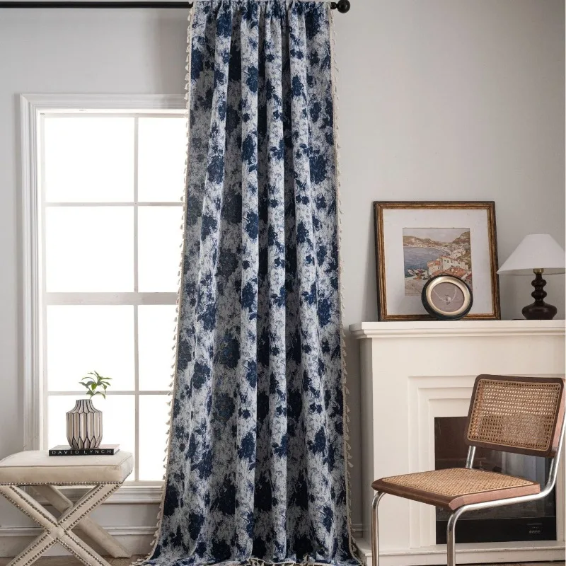 American Contrasting Diamond Geometric Jacquard Curtains for Living Dining Room Bedroom Kitchen Curtain Bay Window Semi-blocking