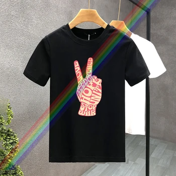 남녀공용 코튼 빅토리 프린팅 커플 티, 하라주쿠 반팔 티셔츠, 아시안 사이즈 S-5XL, 럭셔리 브랜드, 2024 년 여름 신상