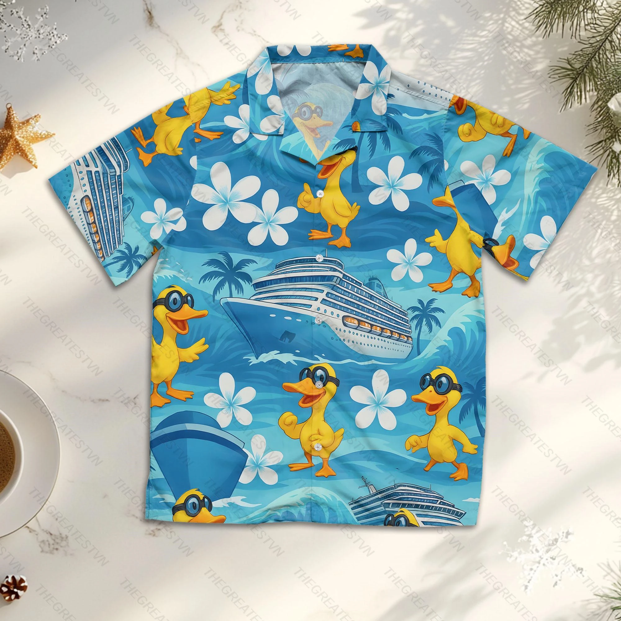 

Colorful Duck Hawaiian Shirts Funny Rubber Duck Summer Aloha Blouses Lightweight Short-Sleeve Button-Up Beach Duck Lovers Shirt