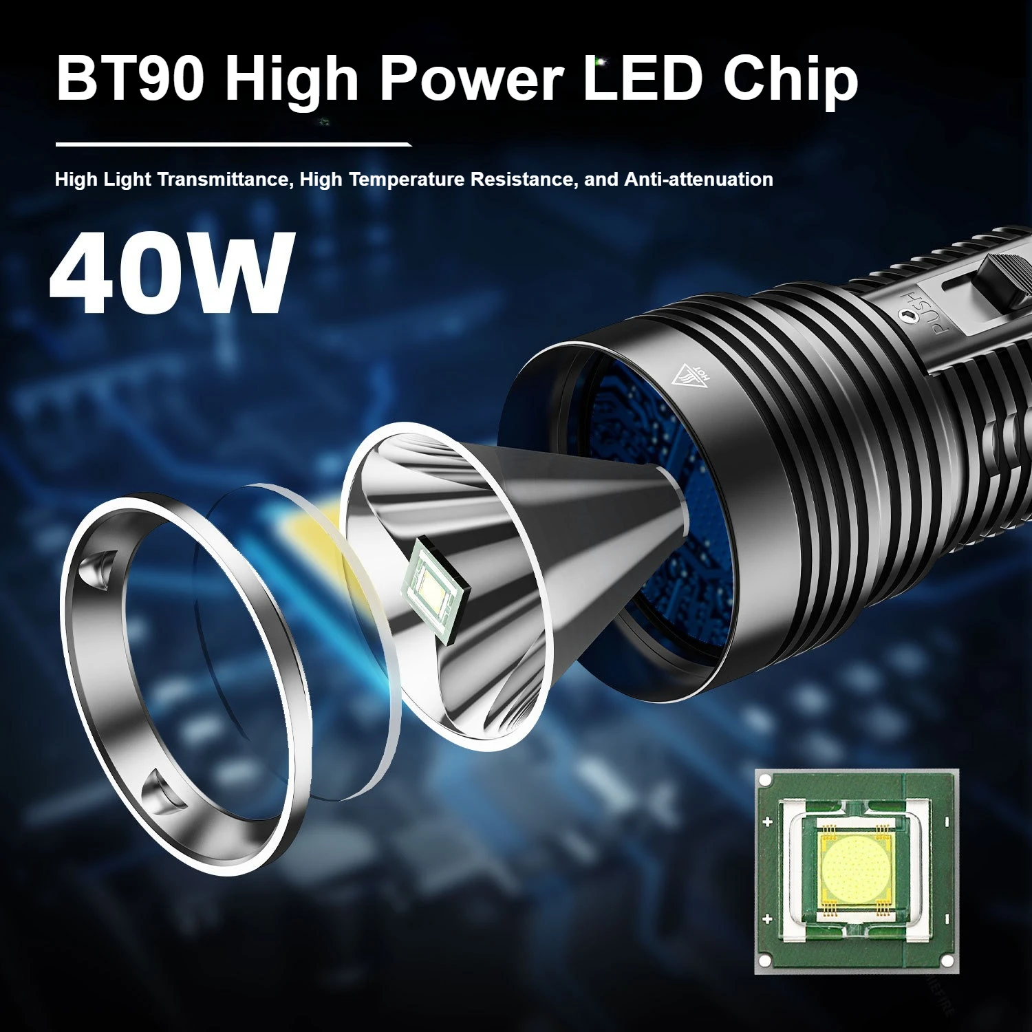 Full Aluminum 40W 2500LM Professional BT90 Chip Diving Flashlight IPX8 Waterproof LED Flashlights Powerful Scuba Diving Lantern - Image 2