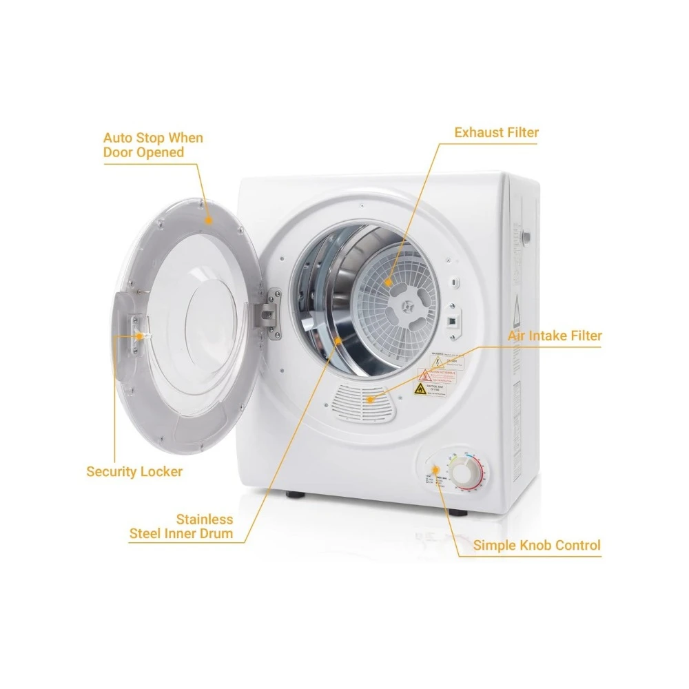 Clothes Dryer with Stainless Steel Tub & Simple Control Knob, Laundry Front Load Tumble Dryer Machine, Portable Cloth Dryer