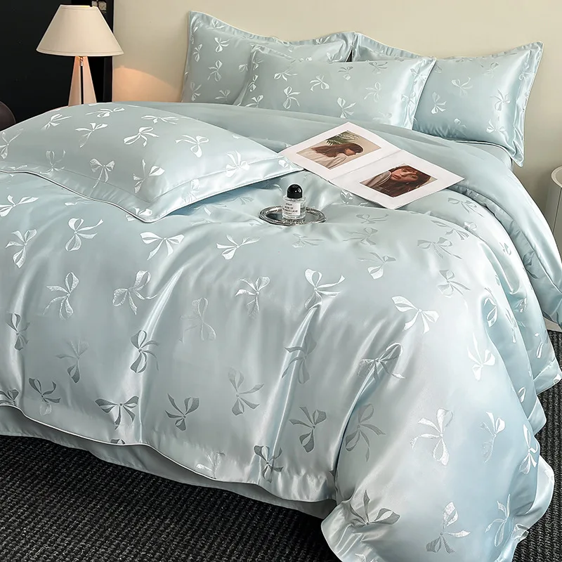 

2025 Summer New Tencel Jacquard Bedding Set High-End Satin Soft Bedsheets Kit King Twin Queen Size Bedclothes for Adults
