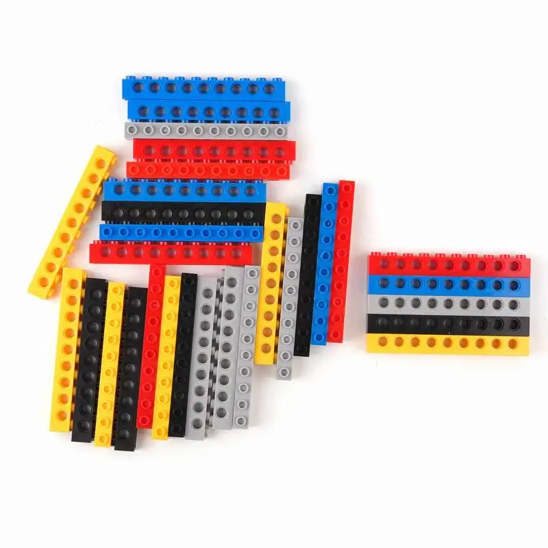 MOC Combination Studded Long Beam with Hole Thick Bricks Technical Building Block 1x10 Brick 9 Holes 10pcs