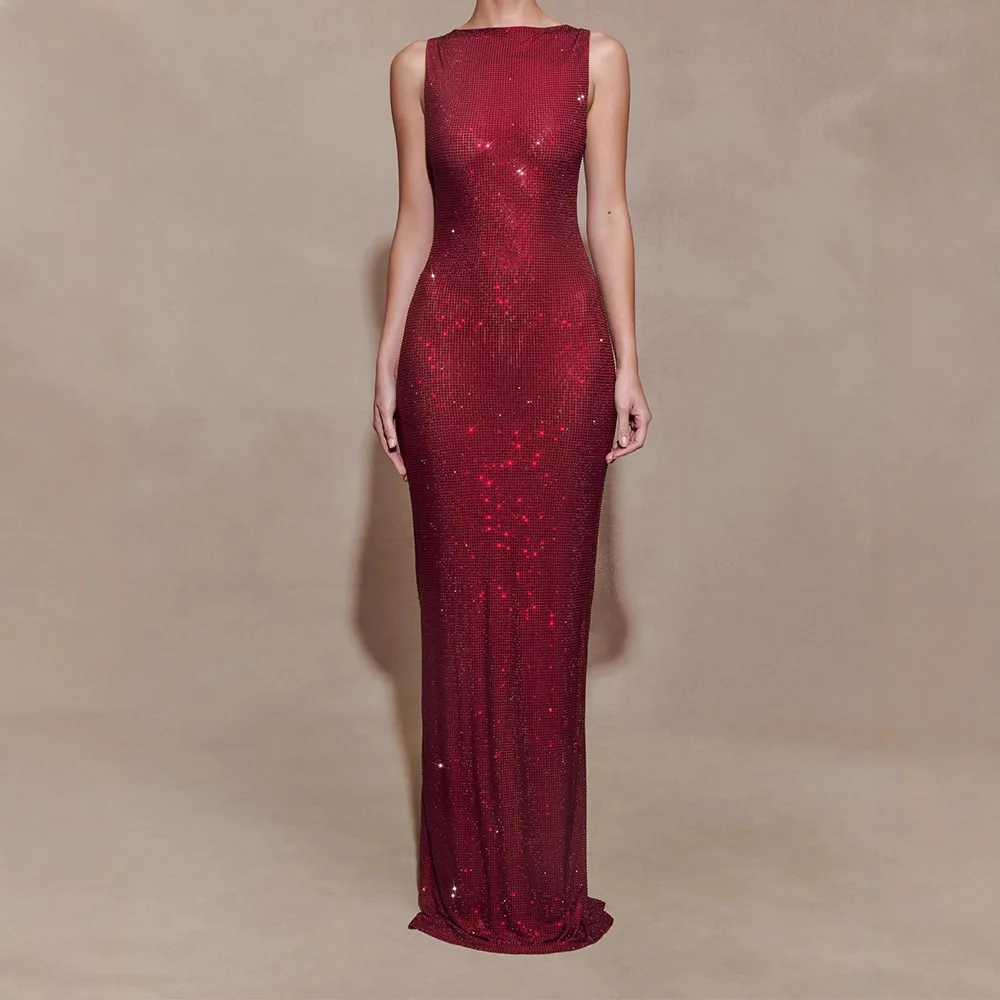 Europäisch-amerikanische elegante Mode der 2000er Jahre, sexy Retro-Stil, ärmelloses Sommerkleid in Uni-Farbe, Streetwear, figurbetontes langes Kleid