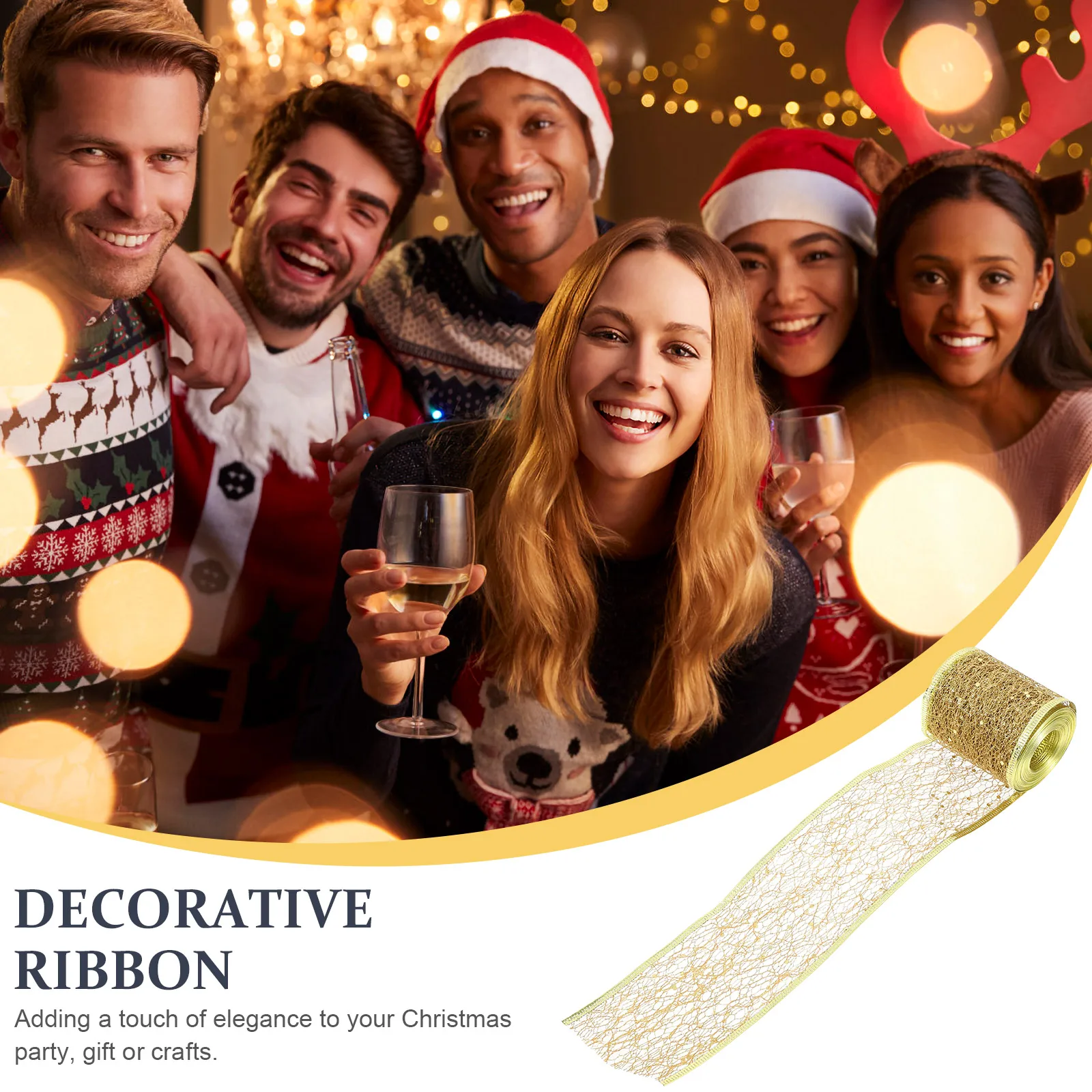 

1 Roll 10 Yards Glitter Mesh Ribbon Golden Decorative Ribbon For Christmas Crafts Diy Party Gift Wrapping Bow Making