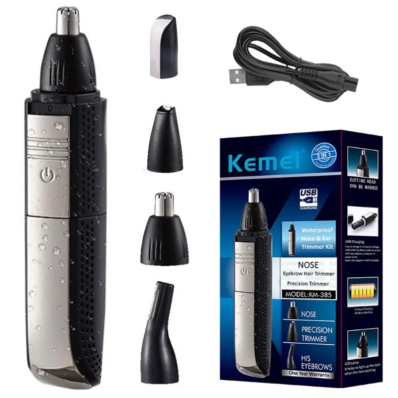 Keme 3in1 Waterproof Ear Nose Hair Trimmer For Men Rechargeable Eyebrow Beard Trimer Electric Ear Cleaner Nose Hair Removal