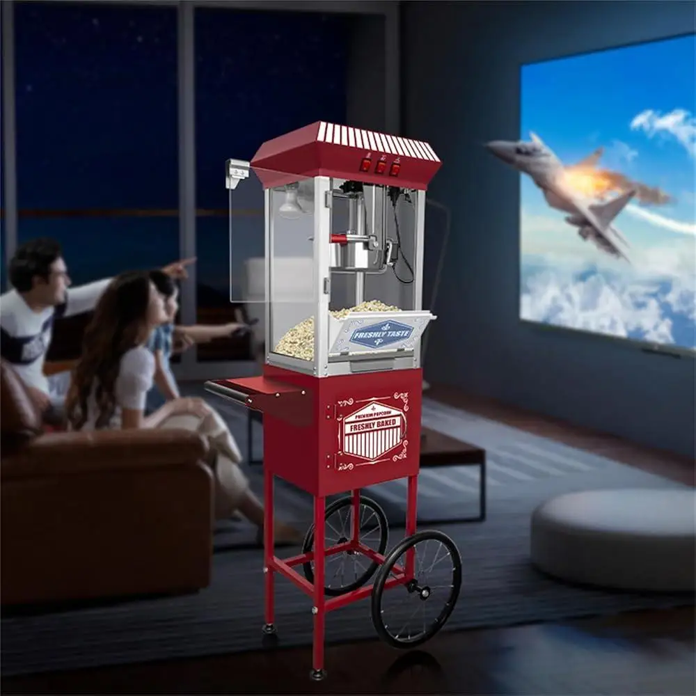 Máquina de palomitas de maíz comercial con carrito, agitador automático, fabricante de palomitas de maíz para cine, 800W, alta calidad, duradero, para fiestas y eventos