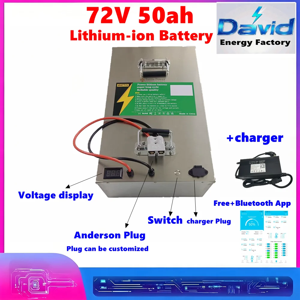 

72v 50Ah 100Ah 100A Rechargeable Battery Li-ion Battery with Built-in BMS for Bombers, New Energy Vehicles, Golf Carts
