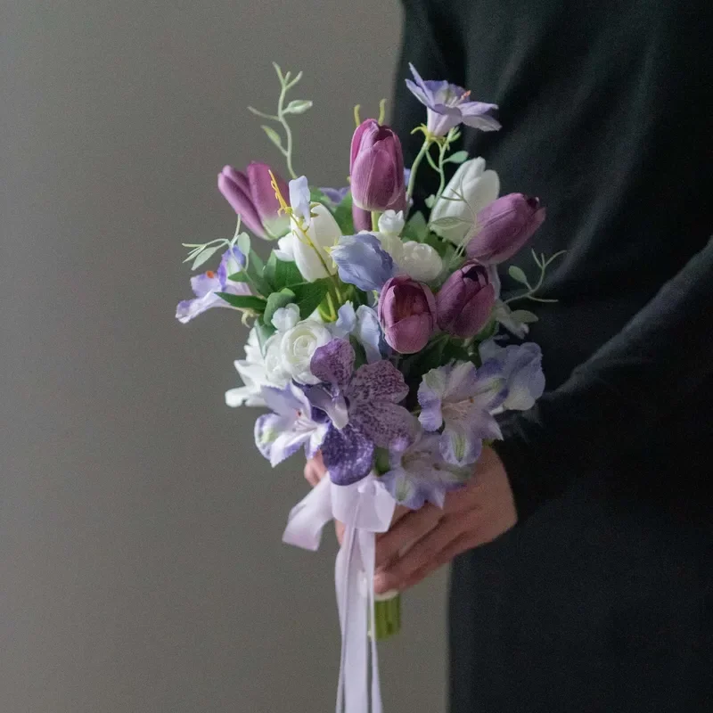 Artificial Purple Flower Bouquet Photography Prop for Wedding Certificate Graduation Shoot Spring Day Decor