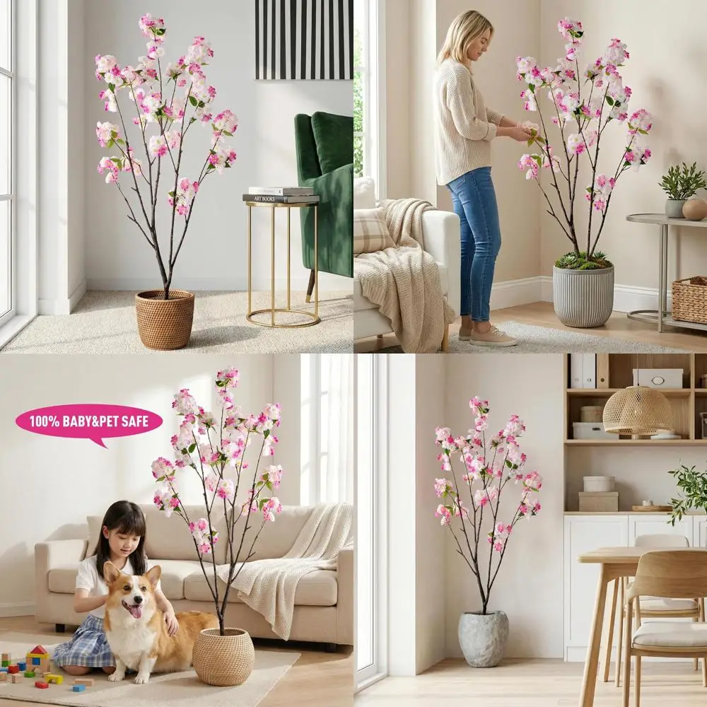 

59 Tall Artificial Cherry Blossom Tree for Indoor Decor - Adds a Touch of Pink Blossoms to Living Spaces, Bedrooms, and Balconie