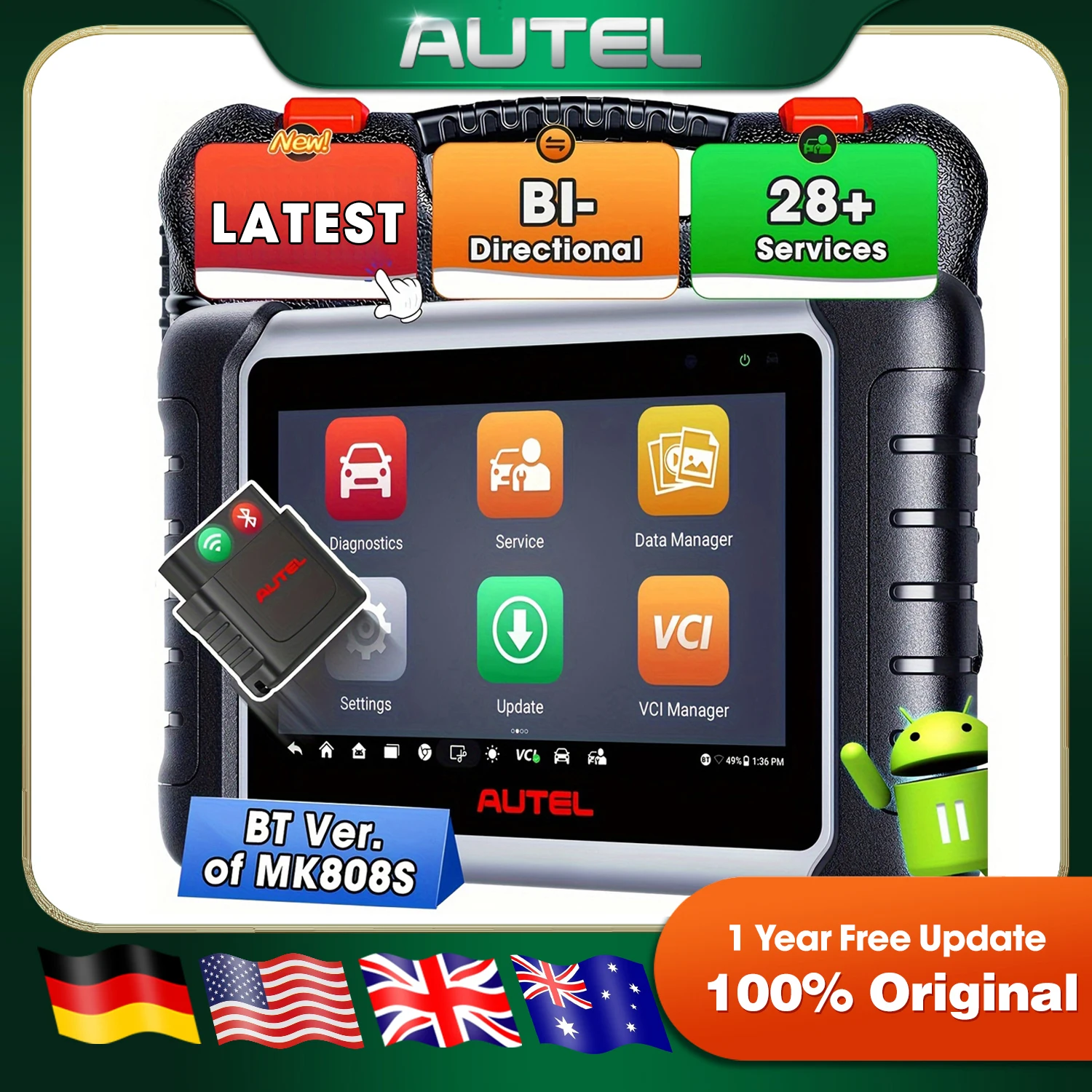 

Сканер Autel MaxiCOM MK808BT PRO OBD2 Сканер Automotivo Автомобильная двунаправленная диагностика как MK900BT 3K+ Активные тестирование 28+ Сброс
