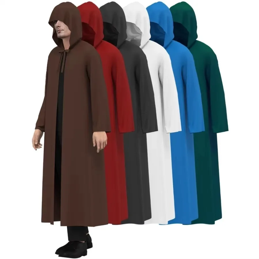 Witch Death Cosplay Costumes Adult Hooded Robe Friar Unisex Cape Medieval Chaplain Cloak Halloween Masquerade Vampires Robe