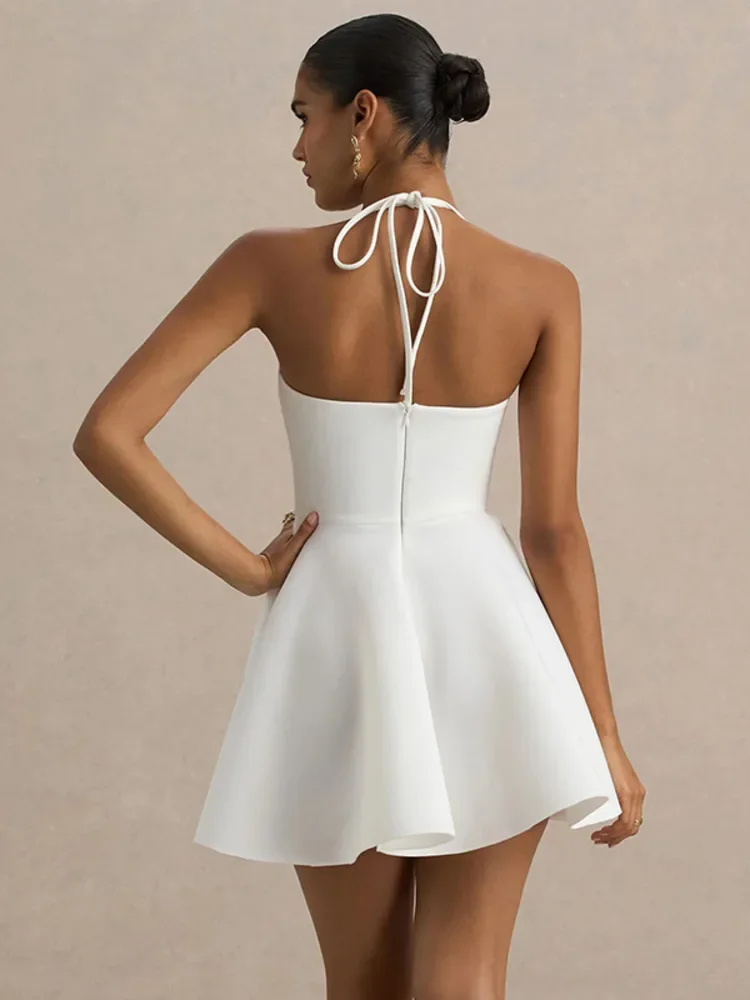 الرسن عارية الذراعين طباعة فستان قصير مثير المرأة موضة ساحة طوق الدانتيل متابعة أكمام عالية الخصر ألف خط فستان حفلة النادي