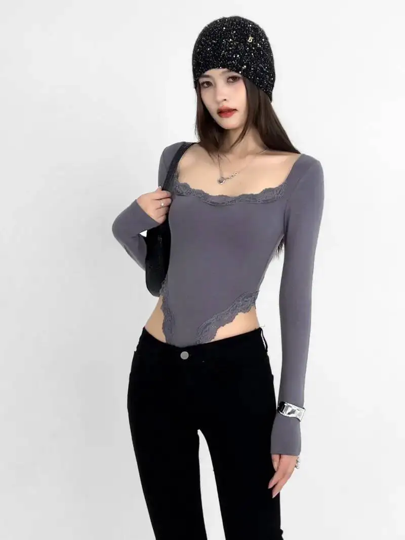 American Style High Lace Sexy Hot Girl, Tight Pure Desire, Long Sleeve Women Rompers Clothing Body Suits Hot Sexy Women Top EP7H
