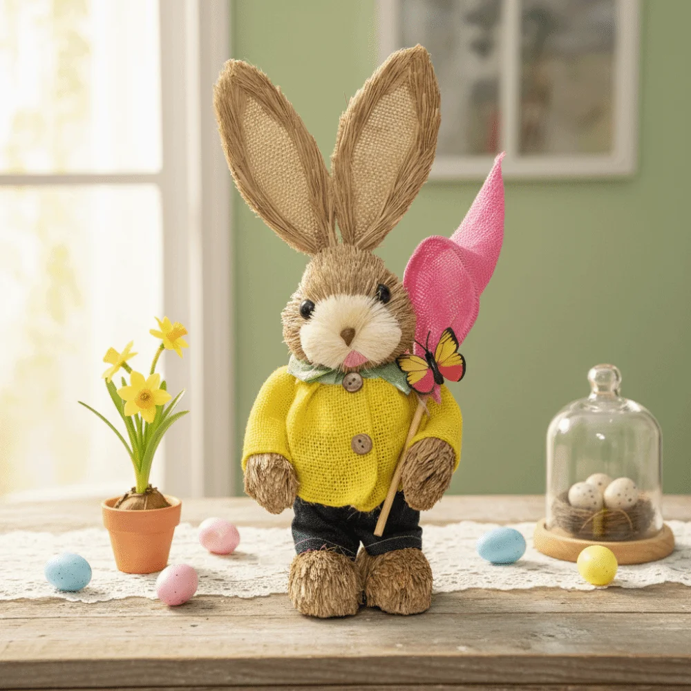 35cm Size Easter Straw Rabbit Handmade Craft Country Retro Style Woven Bunny Exquisite Hand Gifts Realistic Design Straw Rabbit