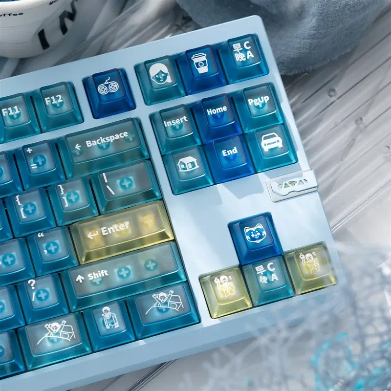 A gradual change in the morning and evening of blue mist transparent PC keycaps