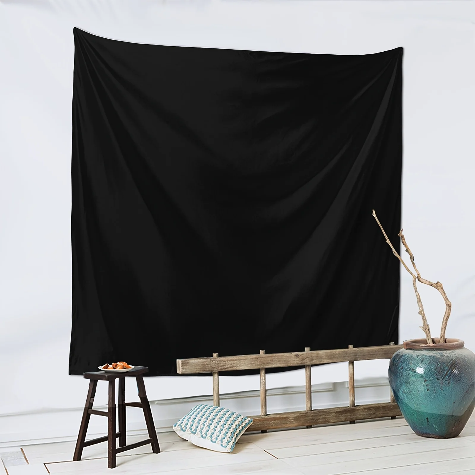 Japanese Style Black Wolf and Red Moon Shower Curtain Waterproof & Mildew Resistant Fabric for Bathroom Decor