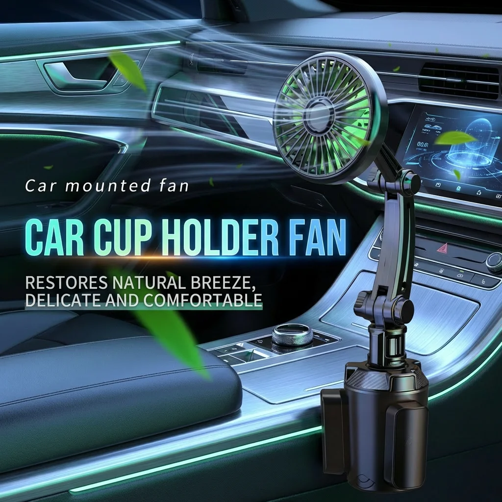 12V/24V Cup Holder Car Fan – Strong Wind Quiet USB Cooling Fan, Portable Desk Fan for Car Truck RV Boat Interior Accessories