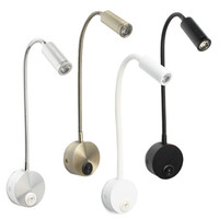 Bronze 3W LED Reading Light Black White Silver Gooseneck Wall Lamp for Bed Headboard Desk 4000K Bedside Switch LED Night Lamp