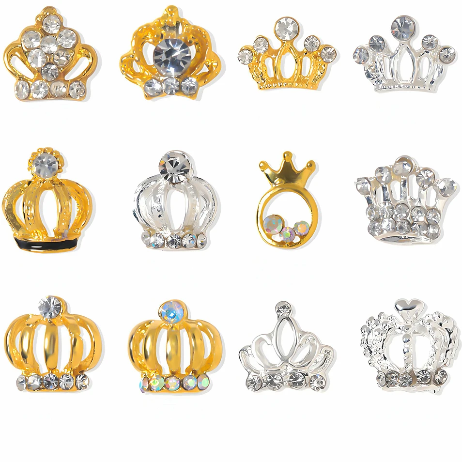 

10PCS Gold Silver Metal 3d Nail Art Imperial Crown Charms Accessories For Nails Decoration Manicure Design Supplies Beauty Tools