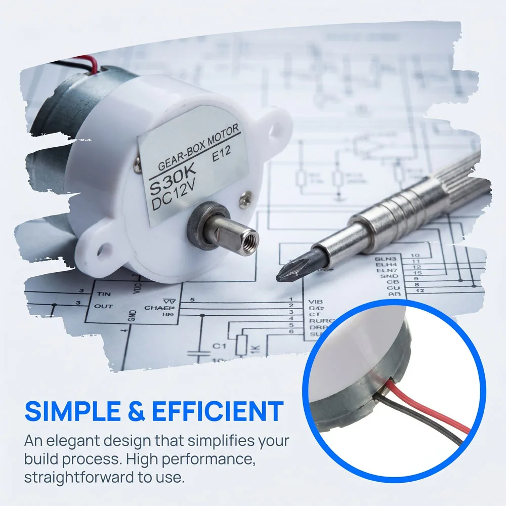 Electric Brushless Motor DC 12V High Torque Gear Motor Geared Box S30K Reduction Motor 7.5/14RPM 2 Wires for Electronic Toys Fan