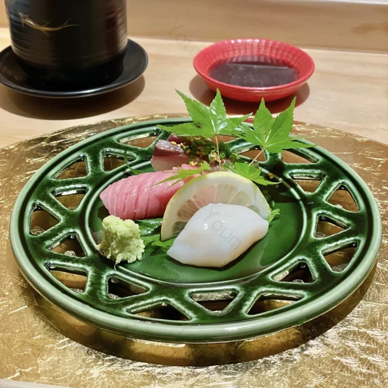 Japanese Style Sushi Plate Creative Circular Barbecue Plates High End Household Dessert Fruits Plate Exquisite Ceramic Tableware