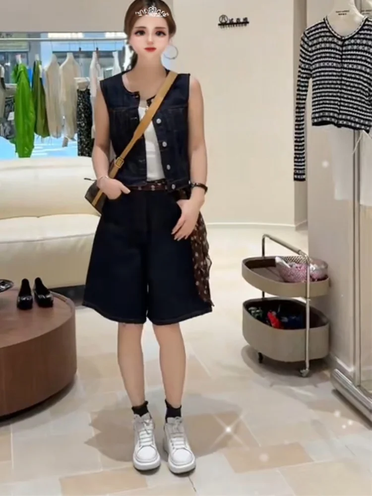

Faionable Slim Fit джинсовый комплект для женщин круглый Ne Svel Ele Simple Sle ort Брюки и жилет Универсальная осенняя одежда
