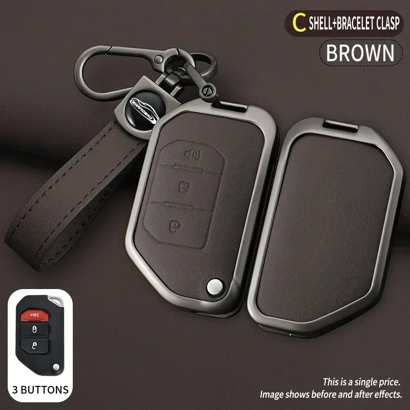 

Кожаный чехол для автомобильного ключа из сплава, защитный брелок для ключей, держатель для ключей, аксессуары для Jeep Wrangler Jl JK Sahara Robin, чехол с капюшоном