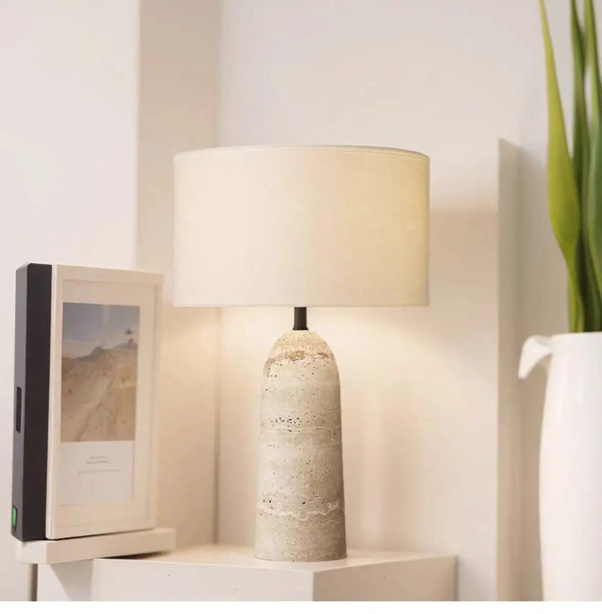 Elegant Travertine Table Lamp Modern Simple Living Room Lamp Hotel Lobby Bedroom