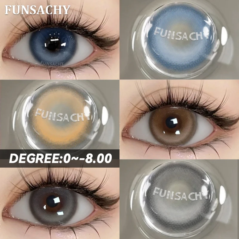 FUNSACHY 1 Paar Myopie 0 ~ 8,00 Grad farbige Kontaktlinsen für Augen, natürliche Linsen mit verschreibungspflichtigen Dioptrien, Augenkontakte, jährlich