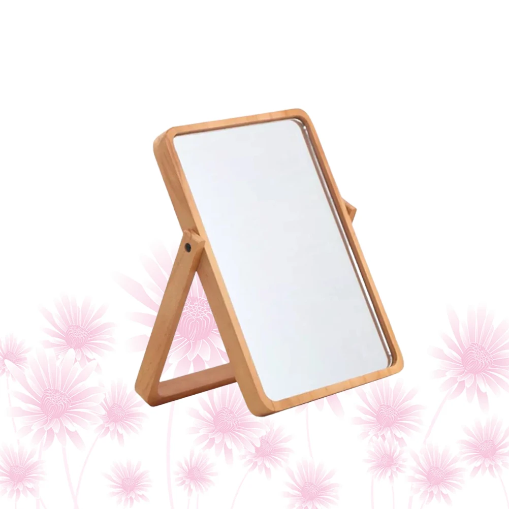 Specchio per trucco ad alta definizione Vanity in vetro quadrato Scrivania in legno su un solo lato Accessori di bellezza portatili con luce a LED da viaggio