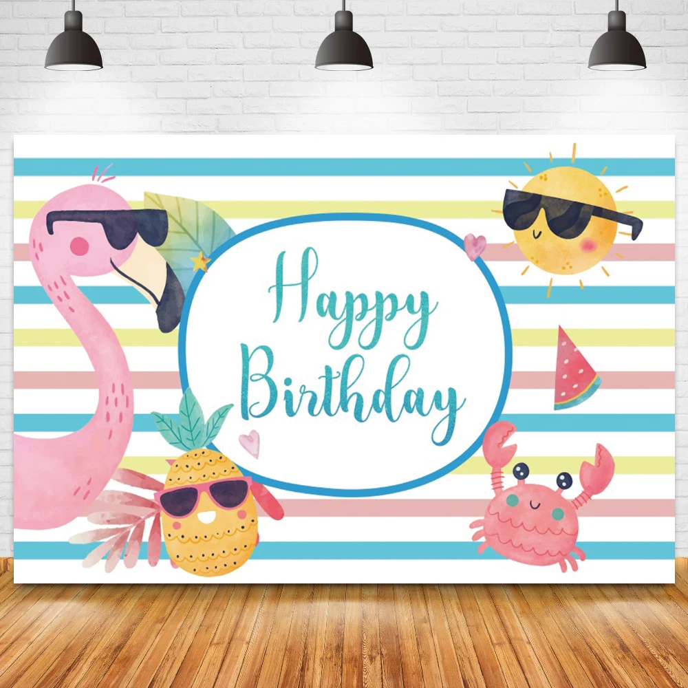 Summer Birthday Party Photo Backdrop Beach Panda Swimming Circle Striped Background Poster Photocall Photography Props