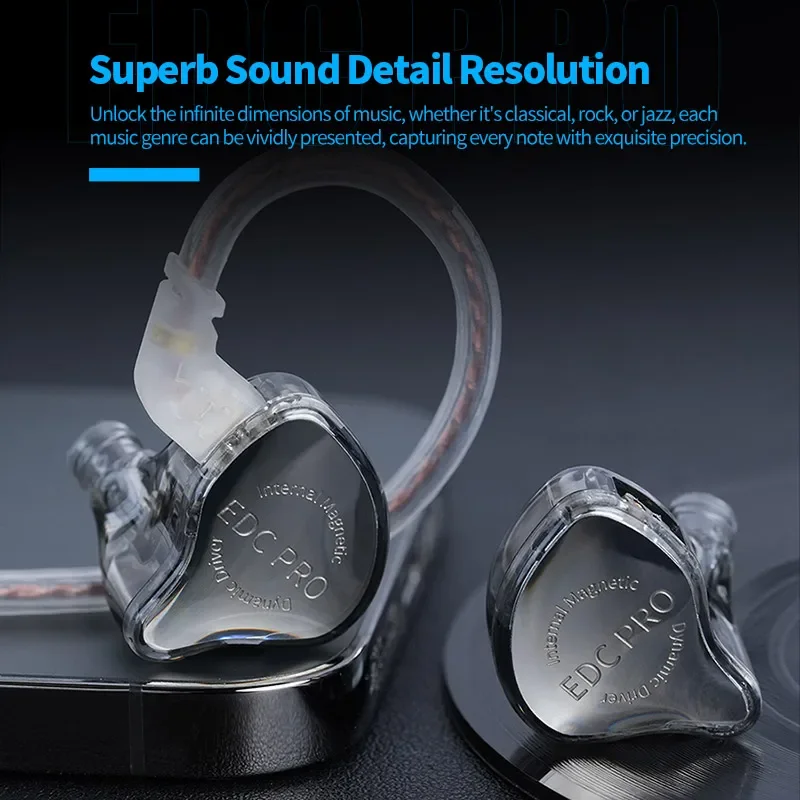 KZ EDC PRO Wired Best HIFI In-ear Earphone Metal Large Dynamic Drivers IEMs Monitor Headphone with Detachable Audio Cable