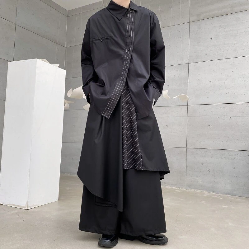 LUZHEN 2026 Spring New Original Asymmetric Neck Placket Niche Design Long Sleeve Shirts Men's Trendy Handsome Casual Tops JY6402