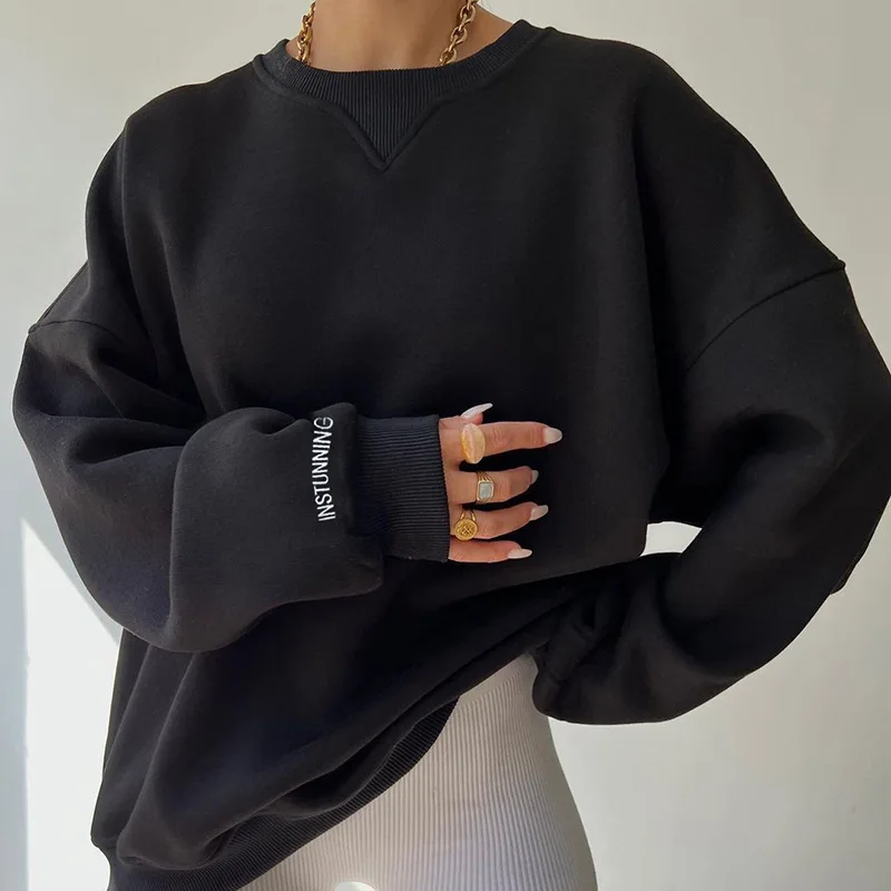 Women's O-neck Oversize Sweatshirt Pullover Women Embroidery Pull Femme Jumper Y2K Casual Streetwear Fall Winter Letter Tops