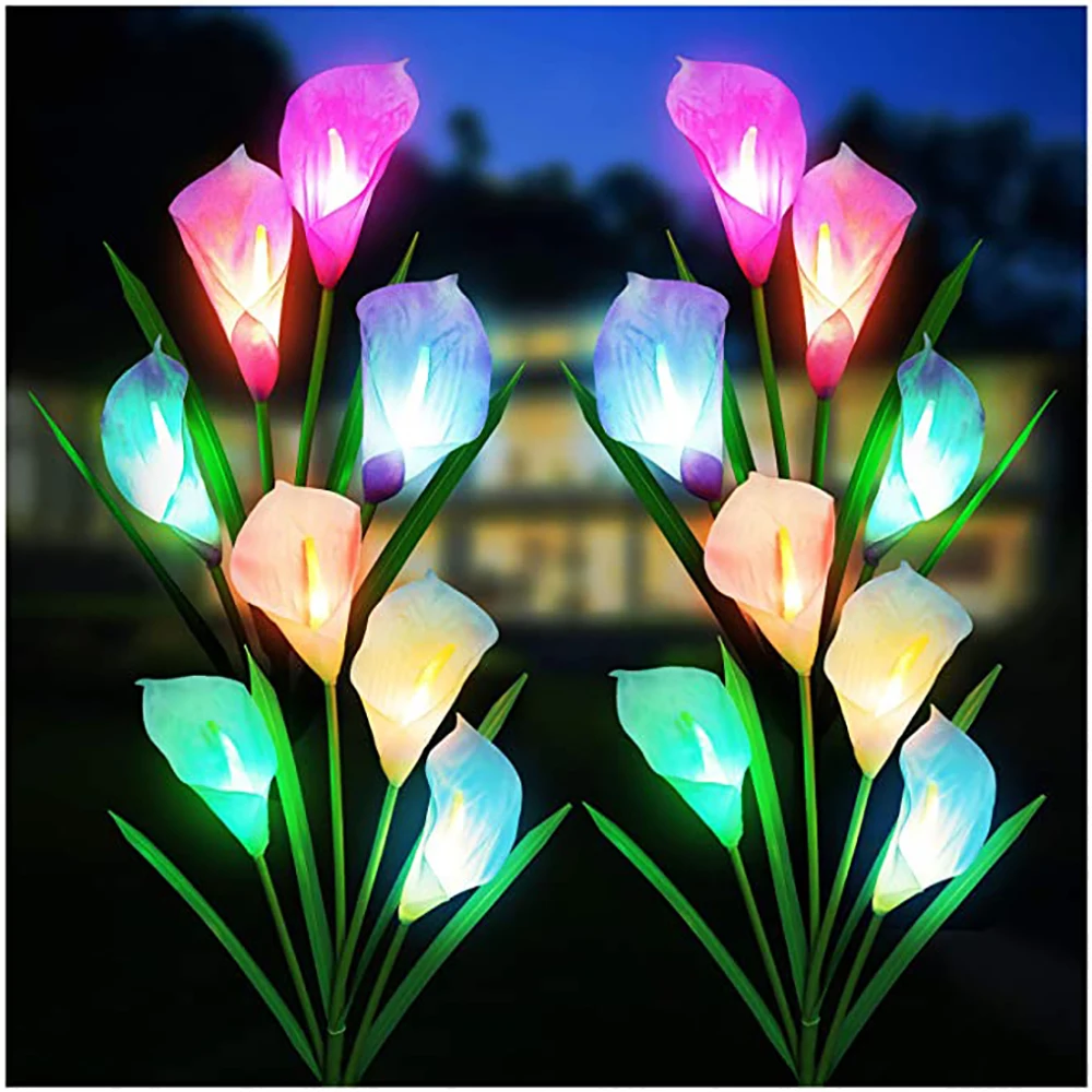 

2 Pack Calla Lily Solar Led Light Outdoor 7-Color Changing Lawn Lamps for Vegetable Patch and Garden Christmas Decoration