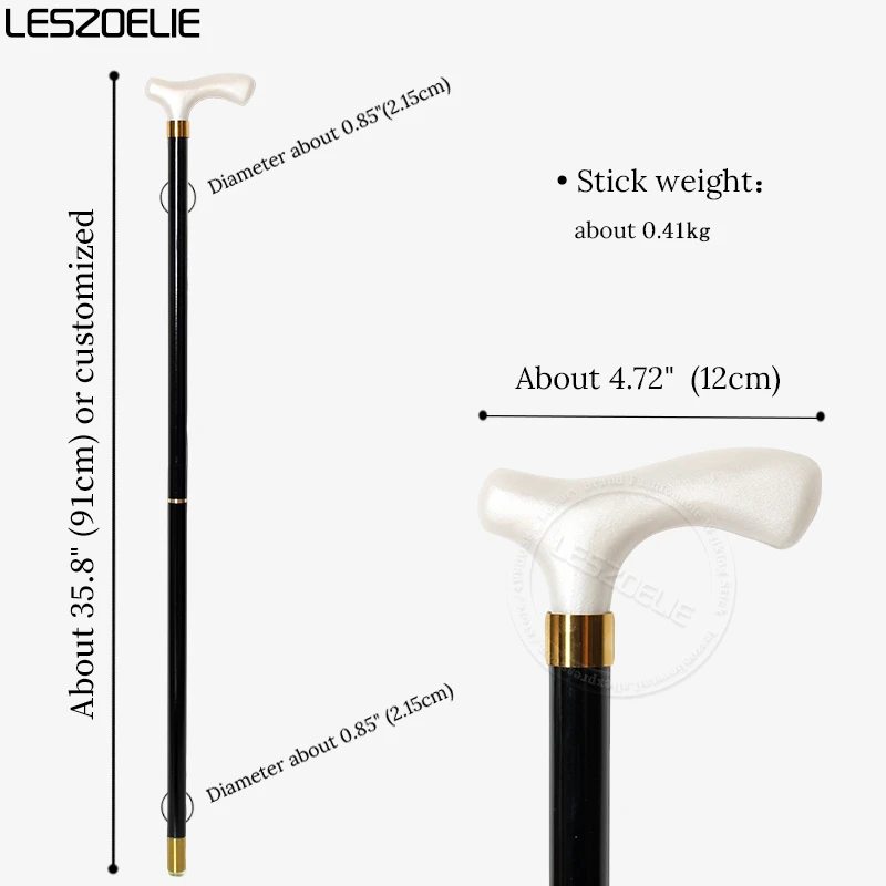 91cm Elegant White T-Handle Walking Cane with Gold Accent Black/Red Wooden Shaft Fashionable Men And Women Walking Stick