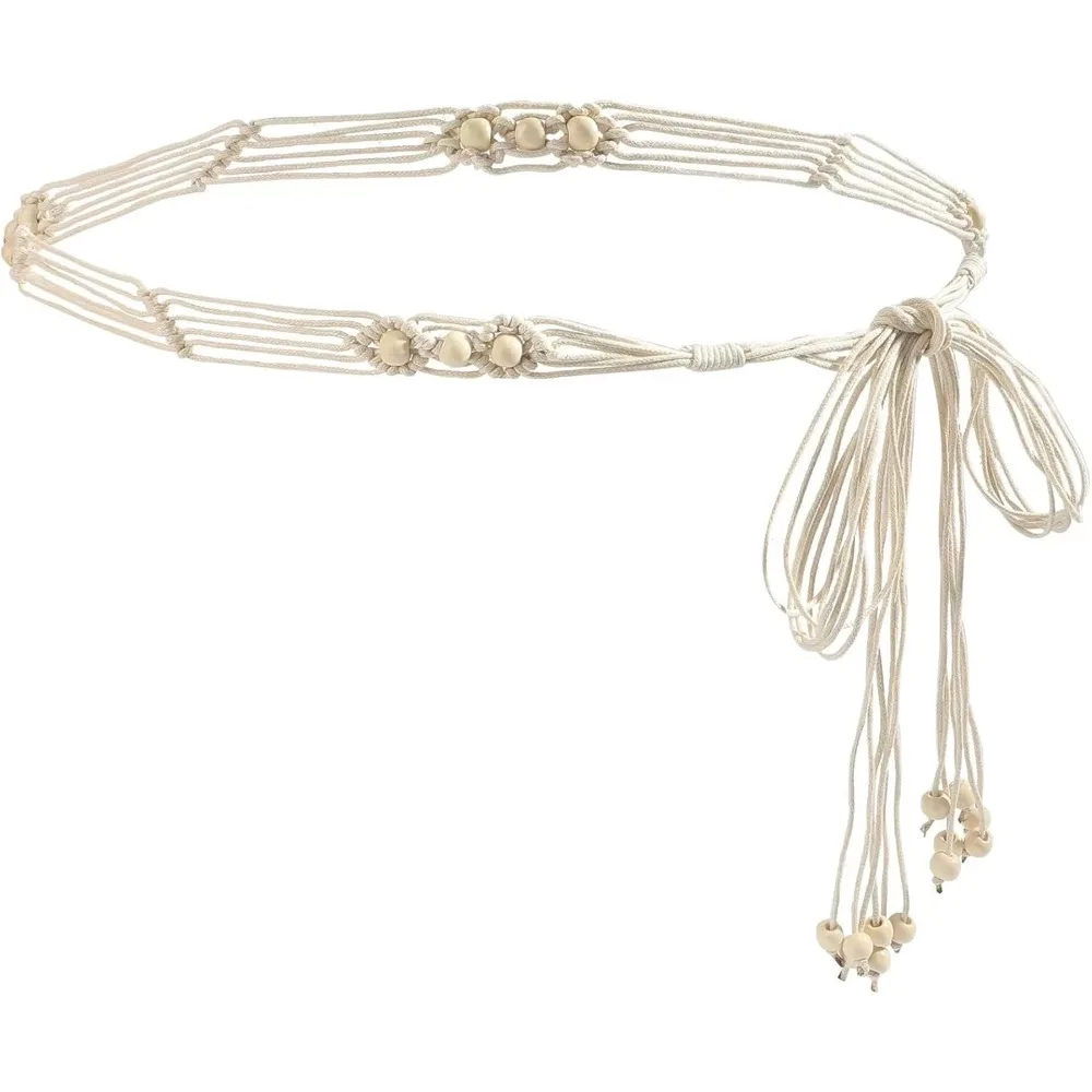 Women's Boho Braided Belt Adjustable Beaded Rope Waist Belts For Dresses