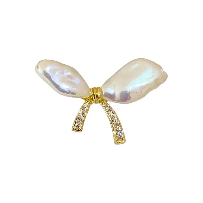 Baroque Pearl Bow Brooch High-end Women's Exquisite Small Chest Flower Temperament Brooch Anti Slip Buckle Clothing Accessories