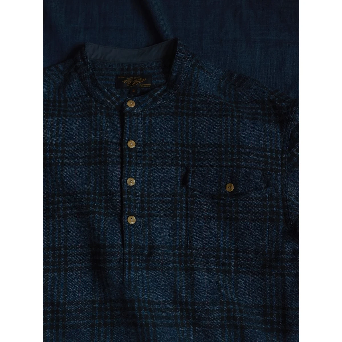 Second Order Band Collar Flannel Shirt Retro Style Woolen Plaid Pullover Shirt