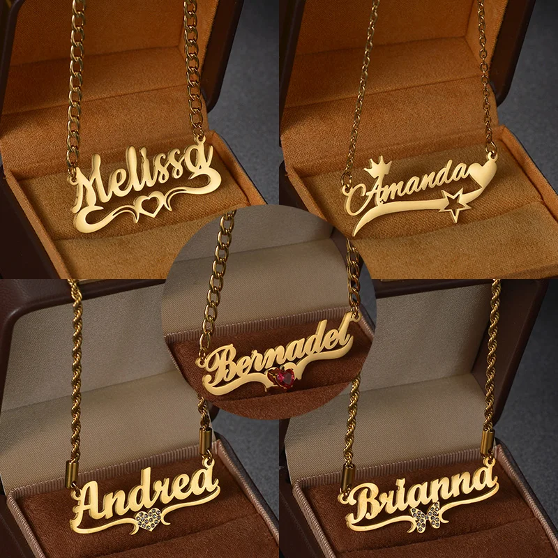 

Nextvance Custom Name Necklace Personalized Stainless Steel Nameplate Heart Pendant For Women Men Jewelry Valentine's Day gifts