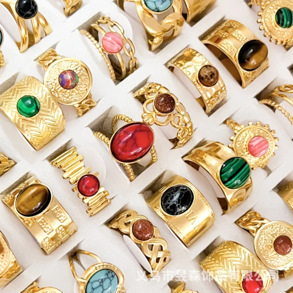 

Винтажное кольцо из французского натурального камня, комбинация колец из нержавеющей стали, 10 шт., один комплект