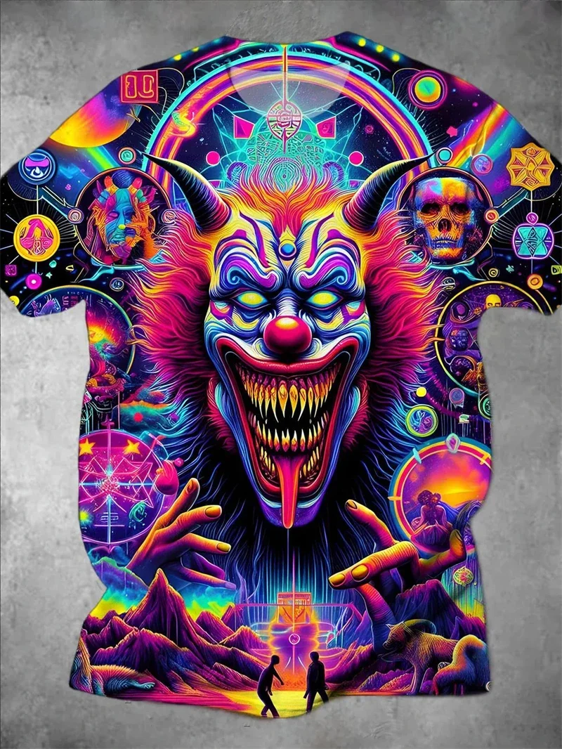 Herren Psychedelic Clown Print T-Shirt 3D Trippy Grafik Rundhals Kurzarm Cool Streetwear Lässige Atmungsaktive Oberteile