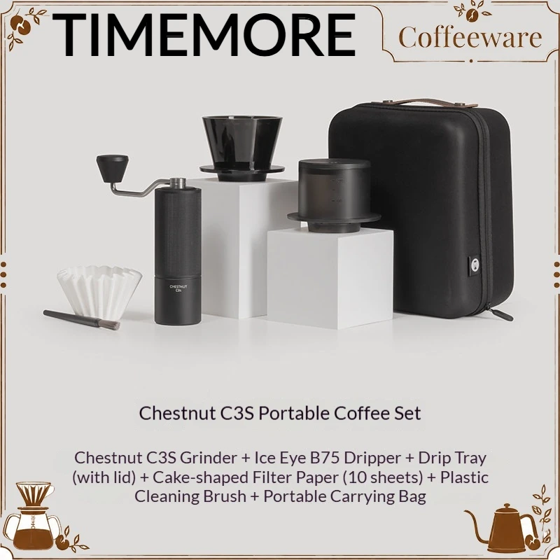 Timemore Pour Over Coffee Set Chestnut C3s Portable Manual Coffee Grinder Kettle With Carry Bag For Outdoor Camping Travel